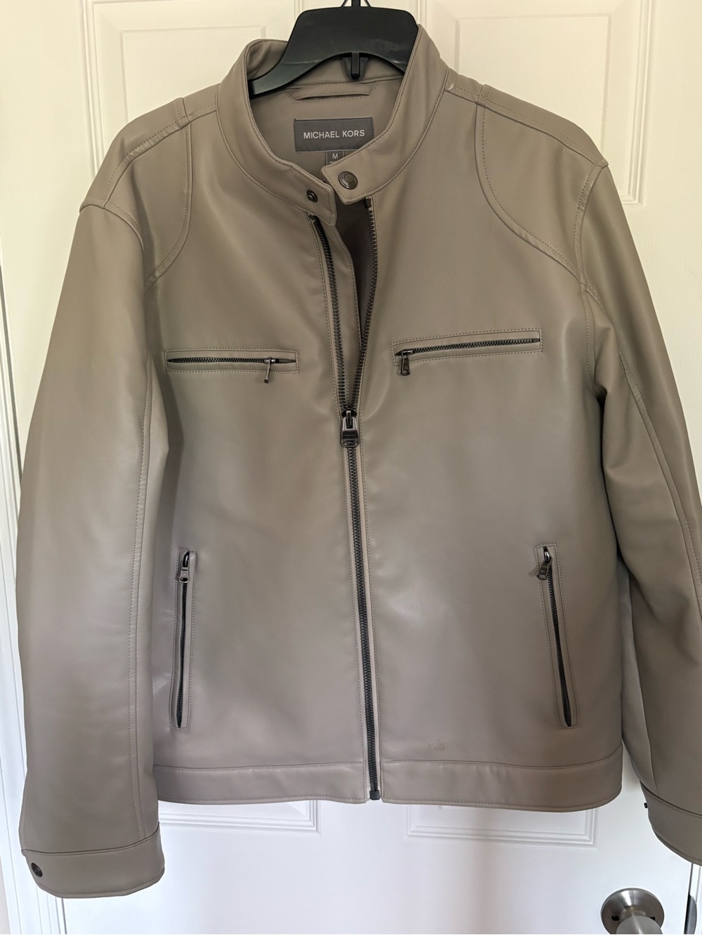 Michael Kors Taupe Leather Bomber Jacket